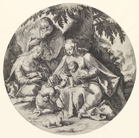 Holy Family with Elizabeth and John the Baptist as a child, Jacob Matham (workshop or), 1600 - 1620 Canvas Print