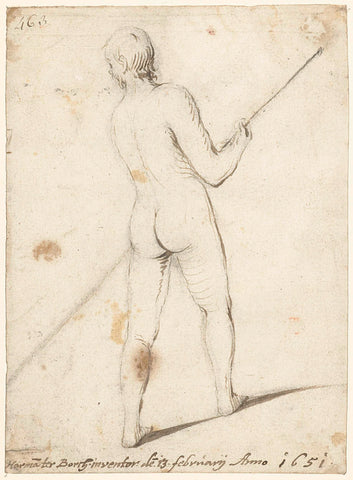 Naked man with long stick, Harmen ter Borch, 1651 Canvas Print