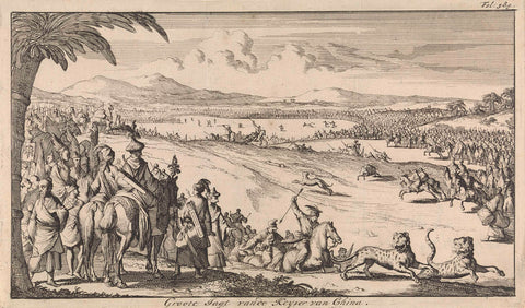 Large hunt led by the Chinese emperor, Caspar Luyken, 1698 Canvas Print