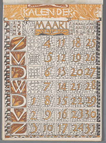 Calendar sheet March 1900, Carel Adolph Lion Cachet, 1900 Canvas Print