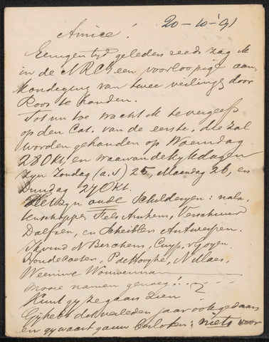 Letter to Jan Veth, M.C. Lebret, 1891 Canvas Print