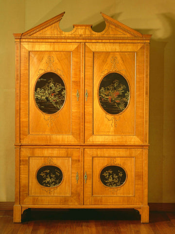 Case with lacquer panels on bowed ribbons and decorated with flower branches and landscapes in red and gold., anonymous, c. 1780 - c. 1800 Canvas Print