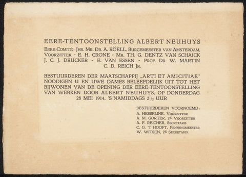 Invitation to Philip Zilcken, Arti et Amicitiae, in or before 1914 Canvas Print