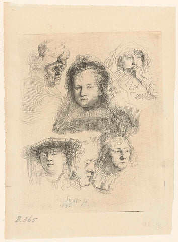 Studies of the head of Saskia and others, Rembrandt van Rijn, 1850 - 1906 Canvas Print