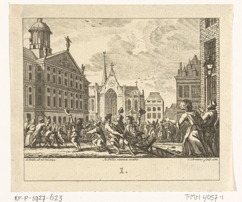 Revolt at the funeral of Daniël Raap at Dam Square in Amsterdam in 1754, Cornelis Brouwer, 1786 Canvas Print