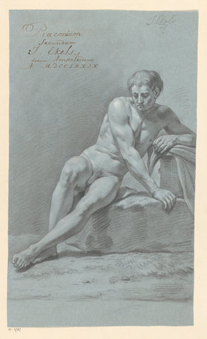 Seated male nude, seen from the front (2nd prize 1779), Jan Ekels (II), 1779 Canvas Print