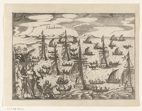 Arrival at the Ladrones Islands, 1616, anonymous, 1646 Canvas Print