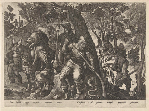 Boar hunt with rifles, Philips Galle, 1578 Canvas Print