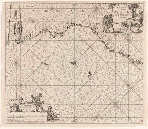 Pass map of the coasts of Congo and Angola, Jan Luyken, 1683 - 1799 Canvas Print