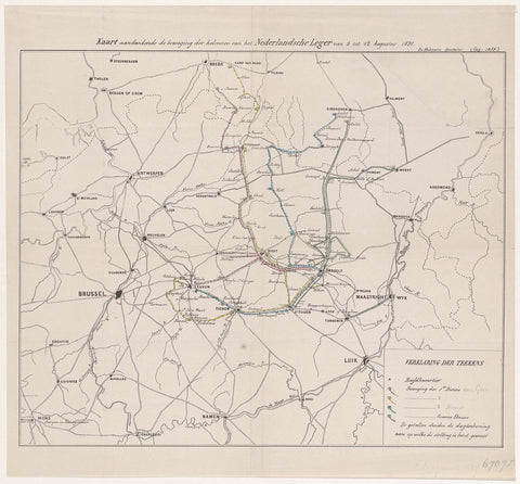 Map of Dutch troop movements during the Tiendaagse Veldtocht, 1831, anonymous, 1855 Canvas Print