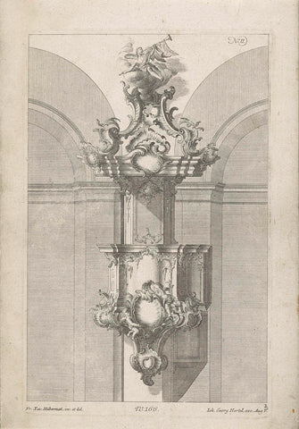 Pulpit with angel on trumpet, unknown, 1740 - 1745 Canvas Print