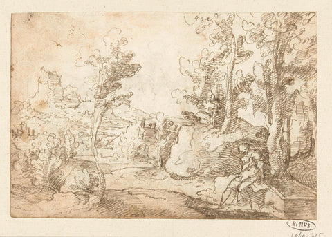 Landscape with a figure sitting near a well, Jan van Scorel (attributed to), 1505 - 1562 Canvas Print