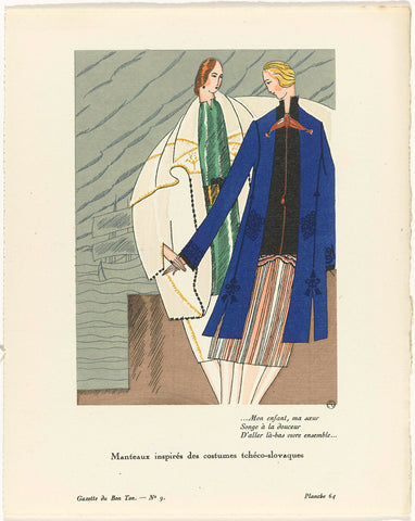 Gazette du Bon Ton, 1920 - No. 9, Pl. 64: Coats inspired by Czecho-Slovak costumes, L'Hom, 1920 Canvas Print