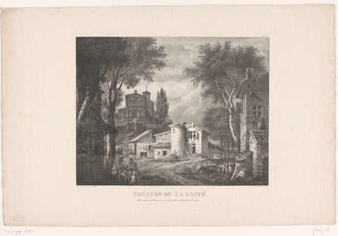 Design for theatre décor with dilapidated buildings in rural surroundings, Julien Michel Gué, 1825 Canvas Print