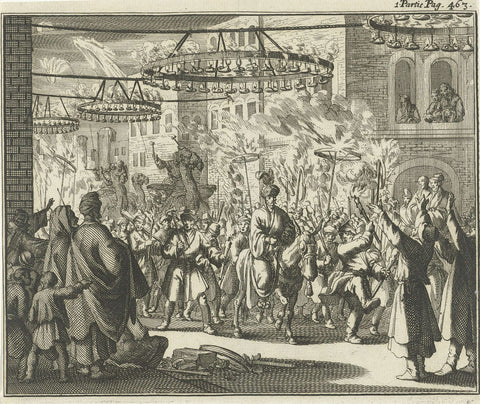 Parade on Lenten Tuesday with torchlight and music, Jan Luyken, 1689 Canvas Print