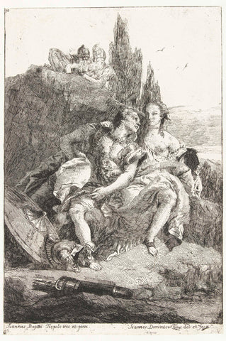 Rinaldo and Armida as a love couple found by two knights, Giovanni Domenico Tiepolo, 1775 Canvas Print