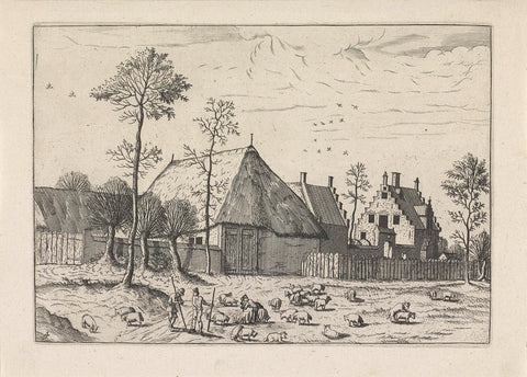 Farmhouse and house with stepped gable, Johannes or Lucas van Doetechum, 1610 - before 1676 Canvas Print