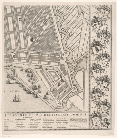 Map of Amsterdam with design and execution of the Fourth Explanation (sixth part), Julius Mülhüssen, 1721 - 1774 Canvas Print