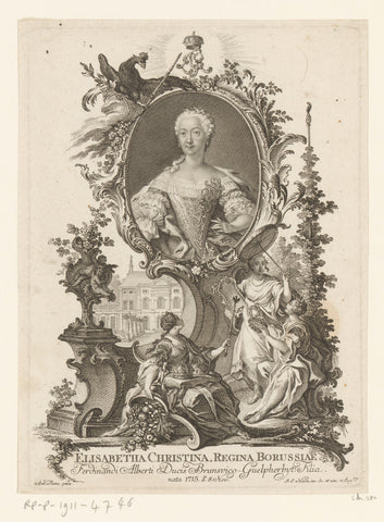 Portret van Elisabeth Christine van Brunswijk-Bevern, Johann Esaias Nilson, 1731 - 1788 Canvas Print