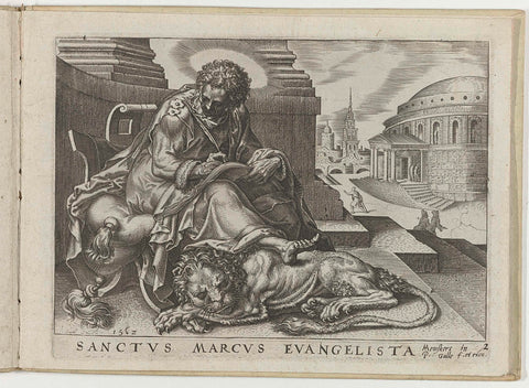 Marcus the evangelist writes his gospel, Philips Galle, 1562 Canvas Print