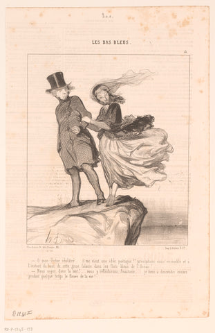 Man and woman on the tip of a cliff, Honoré Daumier, 1844 Canvas Print