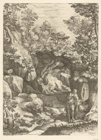 Landscape with the penitent Mary Magdalene, Cornelis Cort, c. 1774 Canvas Print