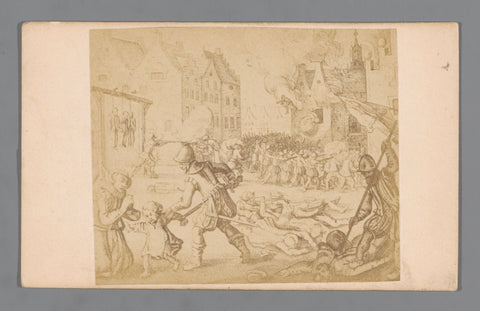 Photo reproduction of an engraving of the massacre of Naarden by the Spaniards on 1 December 1572, anonymous, 1850 - 1900 Canvas Print