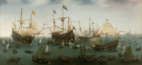 The Return to Amsterdam of the Second Expedition to the East Indies, Hendrik Cornelisz. Vroom, 1599 Canvas Print