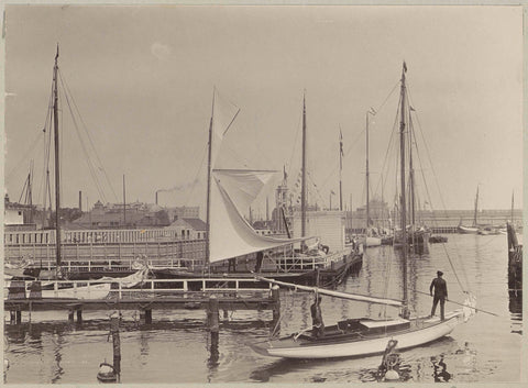 Marinas and swimming pool on the Westerdoksdijk in Amsterdam, anonymous, c. 1900 - c. 1910 Canvas Print