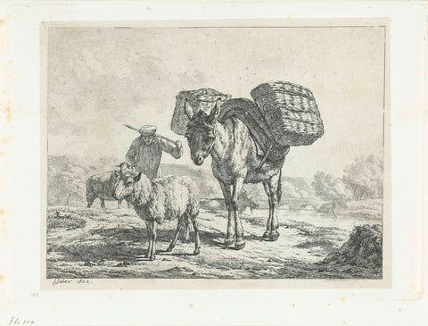 Man with two sheep and a packed donkey, Frédéric Théodore Faber, 1842 Canvas Print