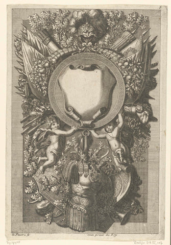 Cartouche on round shield, Jean Lepautre, c. 1682 - c. 1734 Canvas Print