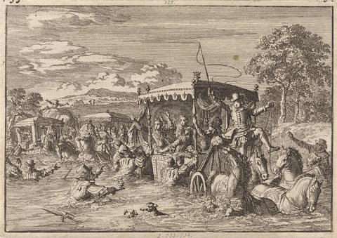 Near Senlis, the procession of King Louis XIV is endangered by high water, 1670, Jan Luyken, 1698 Canvas Print