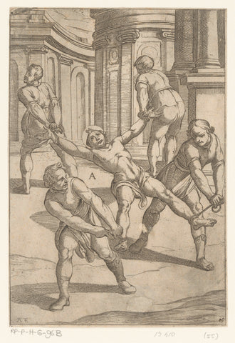 Torture: four men pull limbs of saint, Antonio Tempesta, 1565 - 1630 Canvas Print