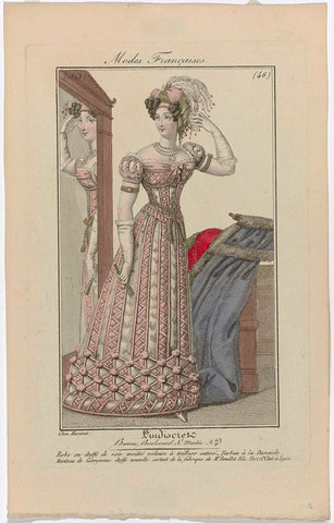 L'Indiscret, 1823, No. 46: Modes Françaises: Robe en étoff (...), Aaron Martinet, 1823 Canvas Print