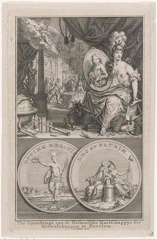 Allegory on the founding of the Dutch Society of Sciences in Haarlem, Simon Fokke, 1754 Canvas Print