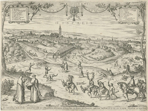 Seville with many figures in the foreground, Frans Hogenberg, 1593 Canvas Print