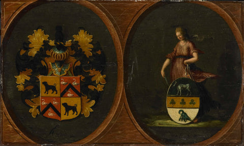 Coat of arms with the coats of arms of the couple Pieter Courten and Hortensia del Prado, 1625, anonymous, 1625 Canvas Print