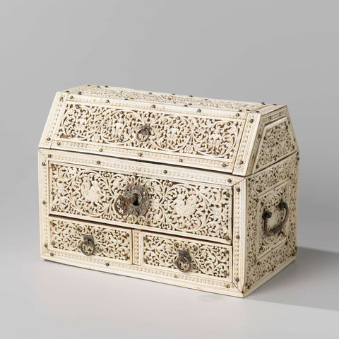 Chest of without lined with ivory, with hinged lid with chamfered front and back and with two drawers, anonymous, c. 1660 - c. 1670 Canvas Print