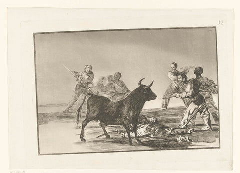 Bullfighters around a bull, Francisco de Goya, 1811 - 1816 Canvas Print