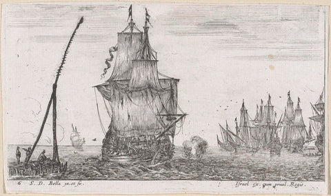 Sailing ship at sea, on background other ships, Stefano della Bella, 1620 - 1664 Canvas Print