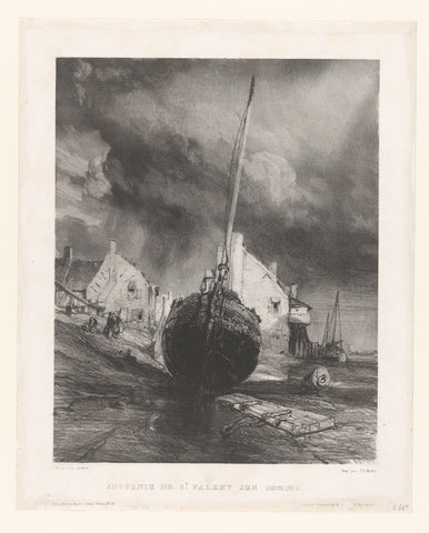 Ship on the beach of Saint-Valery-sur-Somme, Eugène Isabey, 1833 Canvas Print