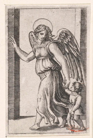 Guardian Angel Raphael leads Tobias by the hand, Marcantonio Raimondi, 1500 - 1575 Canvas Print