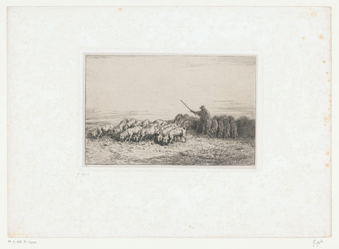 Swineherd with herd, Charles Emile Jacque, 1850 Canvas Print