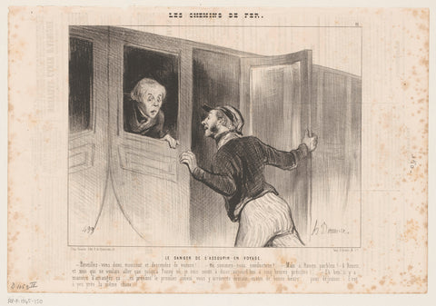 Caricature of a passenger who overslept himself on the train, Honoré Daumier, 1843 Canvas Print