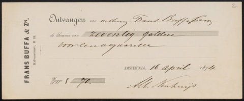 Receipt for Albert Neuhuys (1844-1914), Frans Buffa and Sons, 1874 Canvas Print