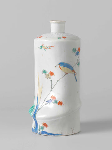 Bamboo-shaped sake bottle with birds, bamboo and flowers, anonymous, c. 1670 - c. 1690 Canvas Print