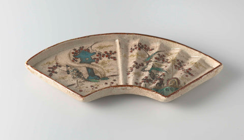 Fan-shaped dish with a figure, flowering plants and birds, anonymous, c. 1700 - c. 1799 Canvas Print