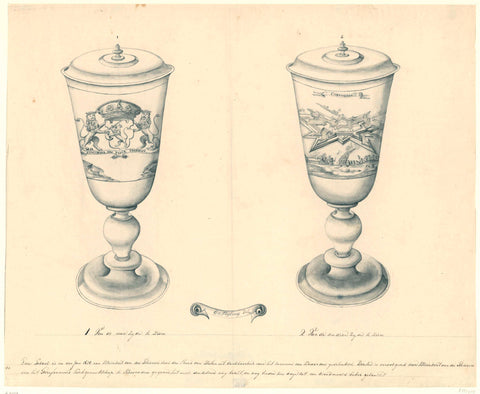 Drawing of a goblet depicting the conquest of Coevorden, 1672, G. Frijling, 1700 - 1863 Canvas Print