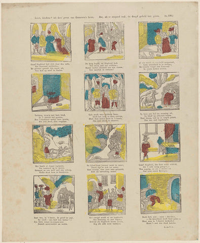 Learn, children! from deez' print of Genoveva's life, / That when trouble comes, virtue can give patience, Glenisson & Van Genechten, 1833 - 1856 Canvas Print