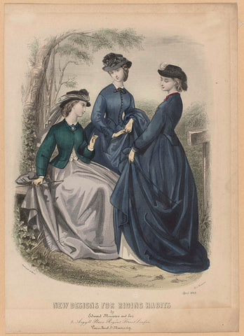 Gazette of Fashion, New designs for riding habits, April 1863, Anaïs Colin-Toudouze, 1863 Canvas Print